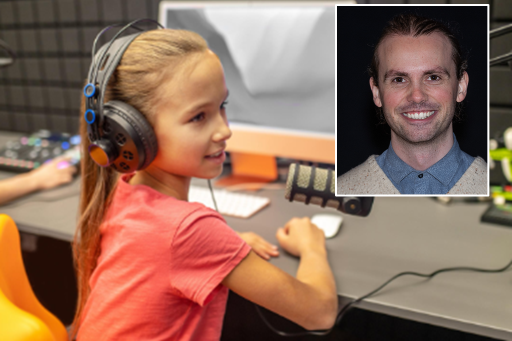 Elev ved pc samt portrettbilde av Jørn Hoel, Oppdal kommune.