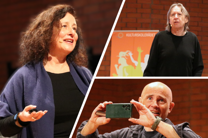 Kollasj med tre foredragsholdere på Lederkonferansen 2025.