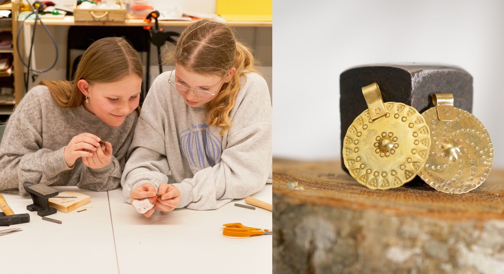 Barn i kulturskolen lager smykker