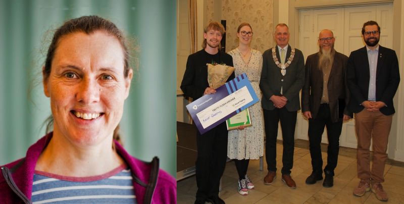 Gruppebilde med vinner og politikere og utdelere