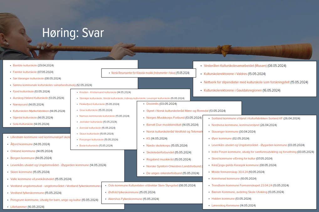 Illustrasjon som viser navn på mange av dem som har levert høringsinnspill.